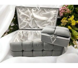 Lot de 2 Coffrets de mariage capitonné - Gris