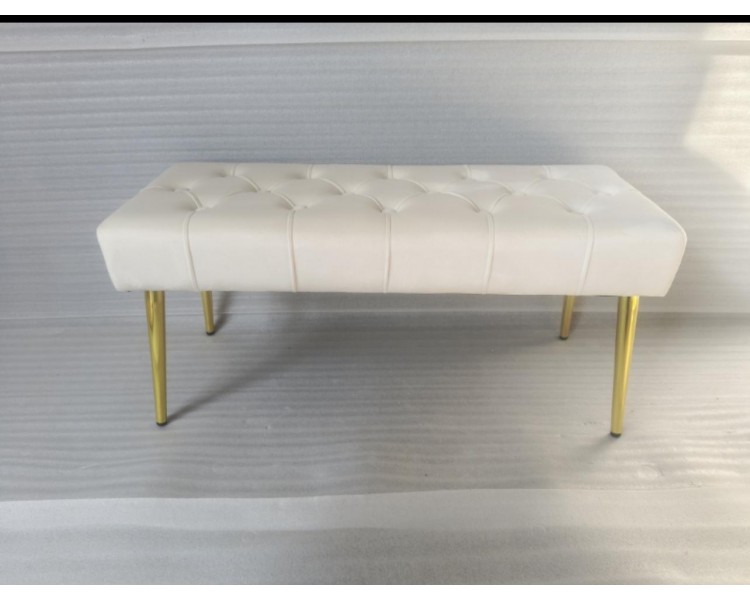 Banc en velours beige pied métal doré