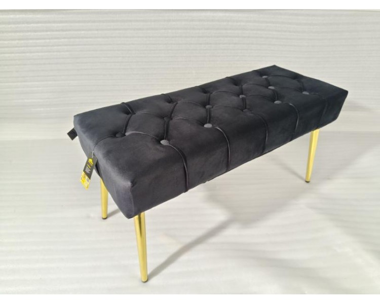 Banc en velours noir pied métal doré