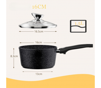 Set de Casserole Antiadhésive avec Couvercle - 16CM,  18CM & 20CM - Revêtement Pierre - Compatible Tous Feux