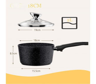 Set de Casserole Antiadhésive avec Couvercle - 16CM,  18CM & 20CM - Revêtement Pierre - Compatible Tous Feux